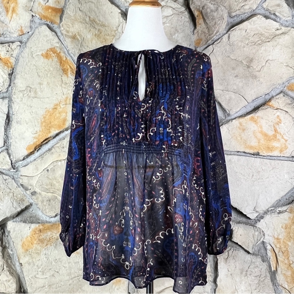 Joie Vandrea Silk Peasant Blouse Violet Paisley | M